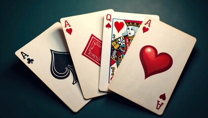 Obraz premium Four aces fanned out, showcasing their unique designs , poker, royalty, design