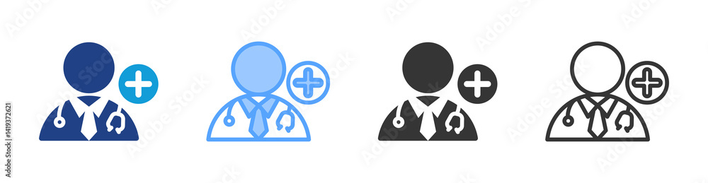 Poster Practitioner icon set multiple style collection