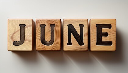 Illustration of wooden blocks with month June on white background