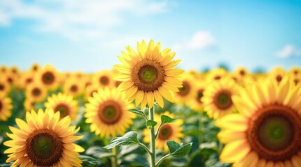 Fototapeta premium Bright Yellow Sunflowers Stretching to Horizon