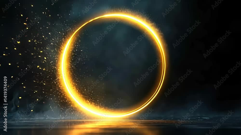 Poster discovering the mystique of glowing circles in a dark ambiance at twilight generative ai