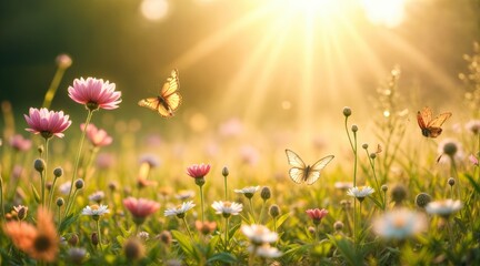 Fototapeta premium Gentle Butterflies Above Soft Focus Field
