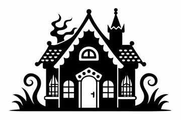Fototapeta premium gingerbread house silhouette line art vector illustration