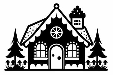 Fototapeta premium gingerbread house silhouette line art vector illustration