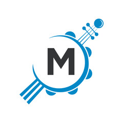 Initial Guitar Logo combine with letter M vector template