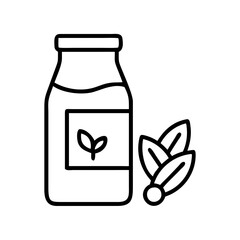 Organic plant based milk in bottle with leaves vector illustration for healthy lifestyle concept