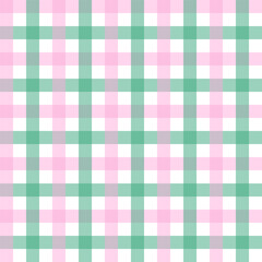 Pastel gingham seamless pattern.Checkered tartan plaid repeat pattern in green pink white.Geometric vector background wallpaper for fabric and prints.