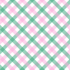 Pastel gingham seamless pattern.Checkered tartan plaid repeat pattern in green pink white.Geometric vector background wallpaper for fabric and prints.