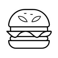Vector drawing of a delicious burger illustration, fast food, restaurant menu item, outline style