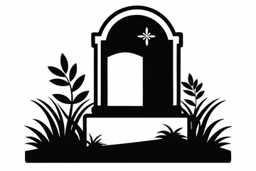 gravestone silhouette line art vector illustration