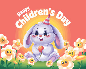 Naklejka premium 2d vector illustration card happy celebration day children day design printable with lettering and design element 