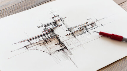 Architectural sketch design with pen
