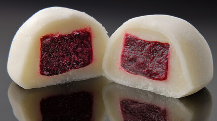 Japanese daifuku sliced thick red bean center visibl