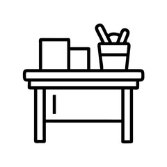 Find office desk furniture with storage and accessories vector illustration outline drawing style