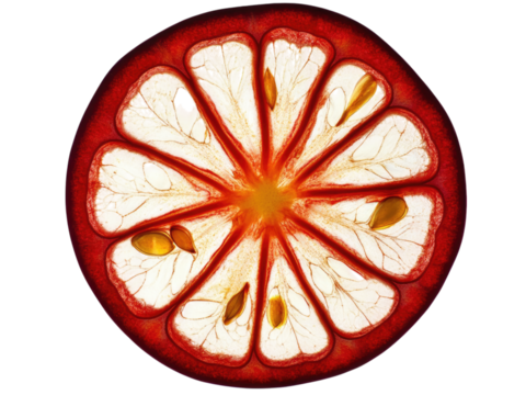 A Stunning Closeup of a Mangosteen Cross Section Revealing its Intricate Internal Structure and Vibrant Red and White Hues