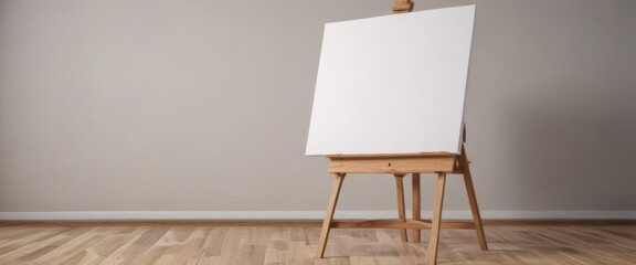 Wooden easel legs & base supporting a large blank canvas ,  photography,  studio,  stable