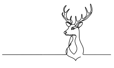 Minimalist Line Art of a Deer with Antlers,v a continuous line drawing of a deer with elegantly curved antlers. The simple yet refined style emphasizes artistic minimalism while maintaining the natura