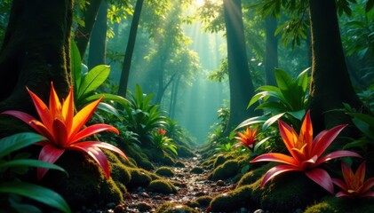 Sundrenched Rainforest Floor Awash Colorful