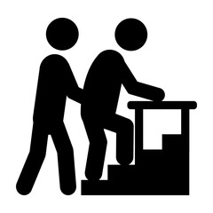 介護　階段を上がる人と支える介助人