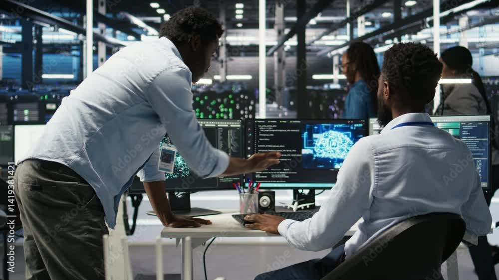 Poster pleased data center manager praising work done by engineer using neural network models to configure 