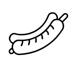 Vector outline of two sausages for bbq grill food illustration and hot dog icon design element
