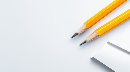 Artistic yellow pencil with eraser on white background minimalist photography creative concept