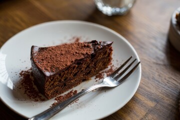 Delicious chocolate cake on a plate.