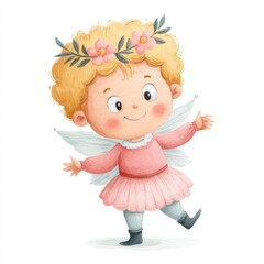 Fototapeta premium Enchanting clipart of a fairy in watercolor style with soft pastel hues on white background