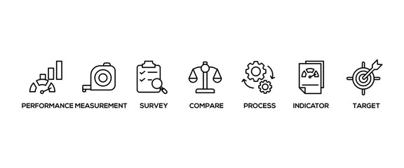Benchmarking banner web icon vector illustration concept for the idea of business development and improvement with an icon of performance, process, survey, measurement, compare, target, and indicator