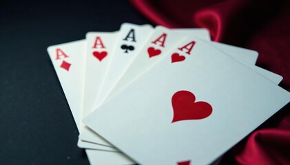 Obraz premium Four aces fanned out, showing a distinct pattern , four of a kind, object