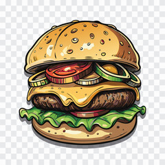 Burger Vector Illustration | Flat Fast Food Icon | Tasty Cheeseburger Design

