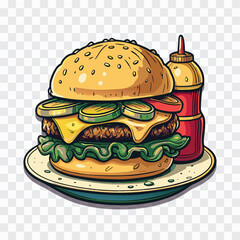Burger Vector Illustration | Flat Fast Food Icon | Tasty Cheeseburger Design

