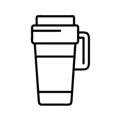 Insulated travel mug with handle outline vector, coffee cup, tea mug, thermo mug, tumbler, container