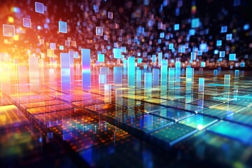 Modern digital abstract 3D background. Can be used in the description of network abilities, technological processes, digital storages, science, education, etc. Copy space. Based on Generative AI