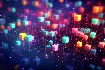 Fototapeta premium Abstract technological background. Color cubes. AI generated.