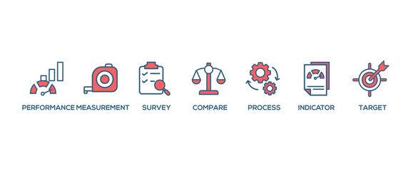 Benchmarking banner web icon vector illustration concept for the idea of business development and improvement with an icon of performance, process, survey, measurement, compare, target, and indicator