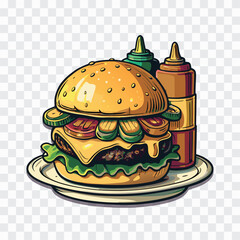 Burger Vector Illustration | Flat Fast Food Icon | Tasty Cheeseburger Design

