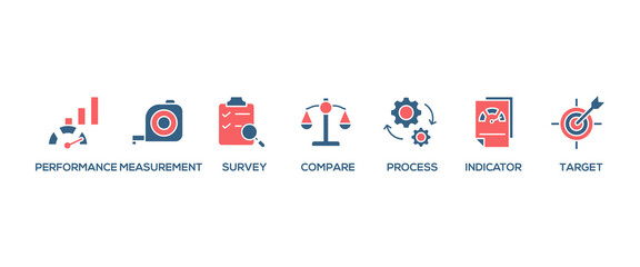 Benchmarking banner web icon vector illustration concept for the idea of business development and improvement with an icon of performance, process, survey, measurement, compare, target, and indicator