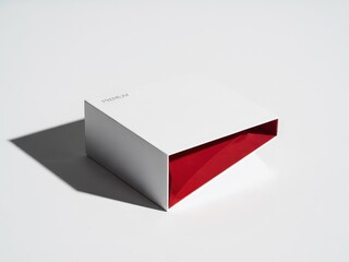 Minimalist white and red open box with shadow.