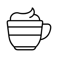 Vector drawing of coffee cup with cream, latte art, cappuccino, hot drink, cafe icon, line art