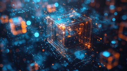 Futuristic Blue Cubes Digital Abstract