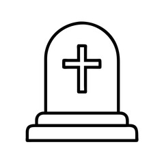 Fototapeta premium Vector gravestone tombstone with cross symbol memorial death cemetery funeral rip outline icon