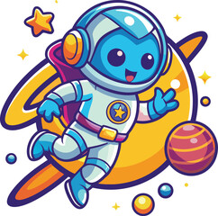 Obraz premium a mascot logo featuring a playful and curious cartoon Astronaut floating among stars, representing exploration and innovation for a space related initiative