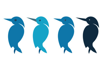 set of kingfisher bird vector silhouette illustration on white background