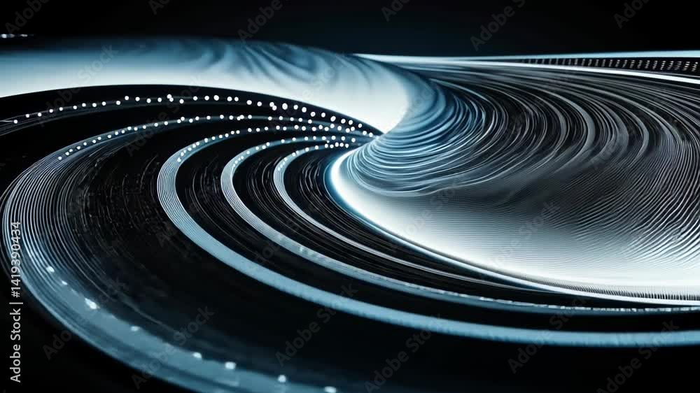Poster Flowing light patterns create a mesmerizing display of digital artistry in a darkened environment Generative AI