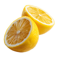 Two lemon halves showcasing juicy pulp on a black background