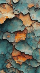 Obraz premium Textured Surface Featuring Layers of Turquoise and Orange Peeling Paint, Creating an Abstract Pattern of Color and Decay