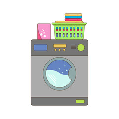 Washing machine with washing powder and clean linen