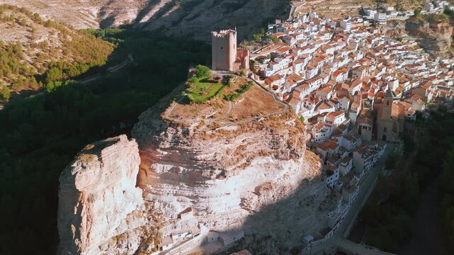 Aerial view of Jorquera town, Alcala del Jucar, Castile-La Mancha, Spain