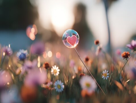 The love background design showcases cute rainbow hearts situated in a picturesque fairy landscape